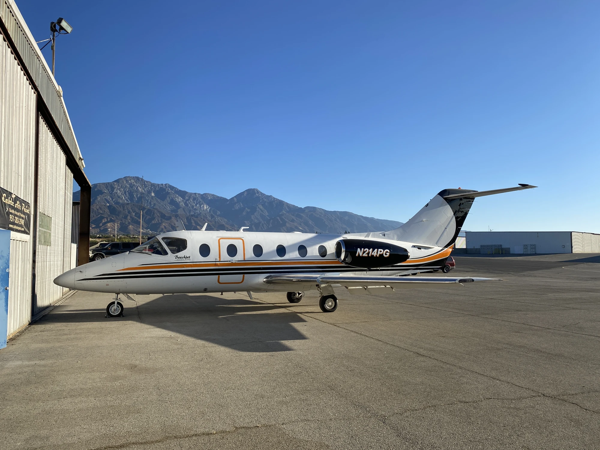 Beechjet displayed at the hangar following an exterior refinish